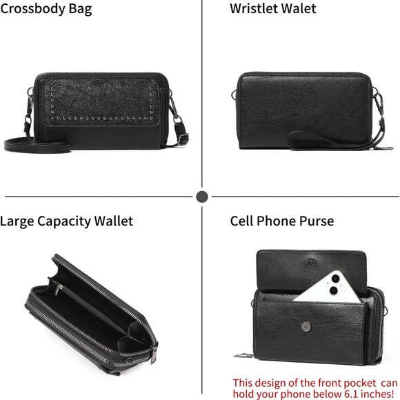 Chic Leather Wristlet Purse for Women: Spacious & Functional with Zipper Closure - Picture 5 of 6